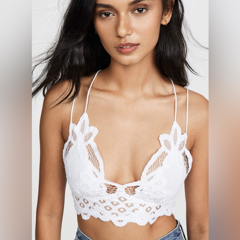 Free People FP One Adella Bralette Crop Top Embroidered Lace White M fairy